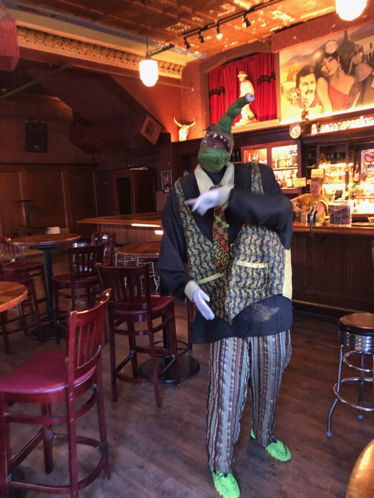 life sized character puppet in the Spirit Room bar