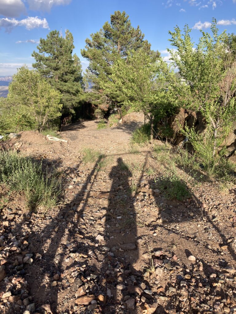 my shadow facing the warehouse